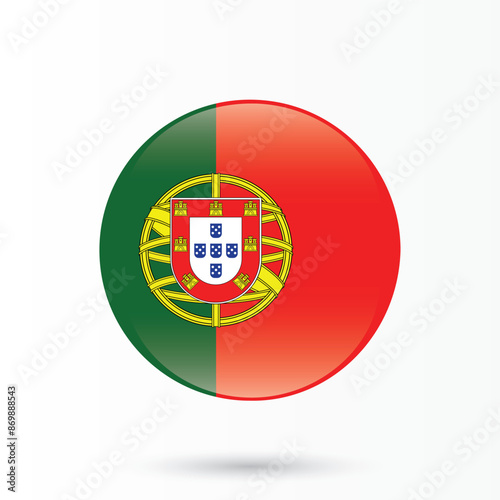 Portugal Flag. National flag of Portugal. Round glossy shining flag vector isolated illustration on white background for national day or independence day celebrations stickers  posters flyers and web