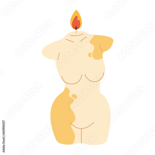 Trendy candle in body shape. Modern scented cozy hygge candle for home interior decor. Vector illustration in flat style