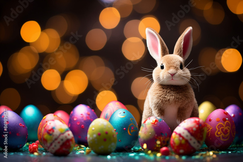 Happy Easter Bunny with Colorful Eggs © Tatiana