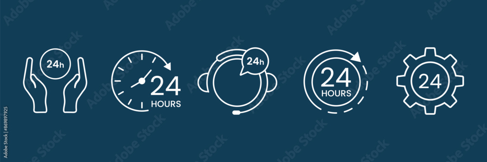 Set of 24 hours Customer service icon collection. Customer support, call center and technical support symbol. Vector Illustration. Set of 24 hours Customer service icon collection. Customer support, call center and technical support symbol. Vector Illustration.