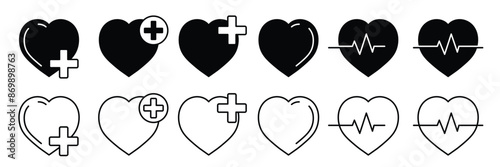 Set of Medical health care icon collection. heart beat pulse, Heart, love symbol. Vector illustration.