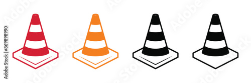 Set of Road divider cone icon collection. Traffic cone symbol. Vector Illustration.
