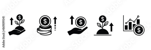 Set of Financial money investment icon. Money income, profit, growth symbol. Vector Illustration.