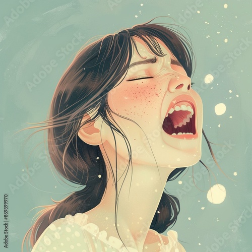 Expressive Emotional Illustration of a Young Woman Shouting photo