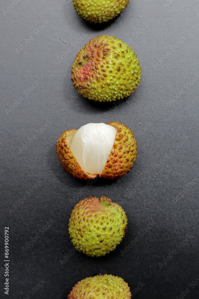 Fresh lychee fruit on white background. Juicy exotic fruit. Fresh lychee fruit on white background. Juicy exotic fruit.