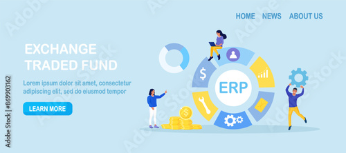 ERP Enterprise resource planning, productivity and company enhancement. Business integration, productivity and company enhancement. Business character consulting of financial operation