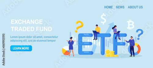 Exchange Traded Funds. ETF. Businessman tracking investment index trading in stock market. Financial broker. Income, investment and saving concept. Business character making financial operation