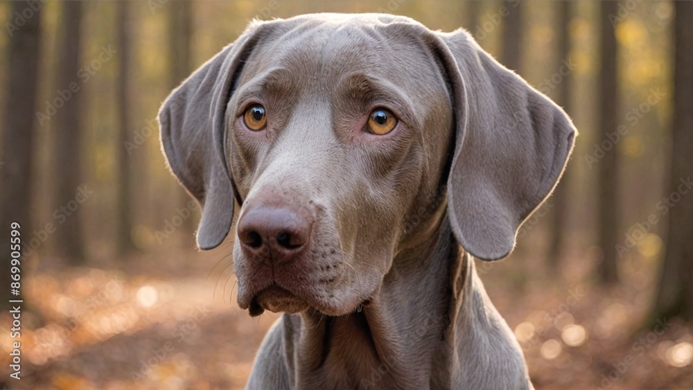 Majestic Gray Weimaraner Dog Portrait in Natural Setting Majestic Gray Weimaraner Dog Portrait in Natural Setting