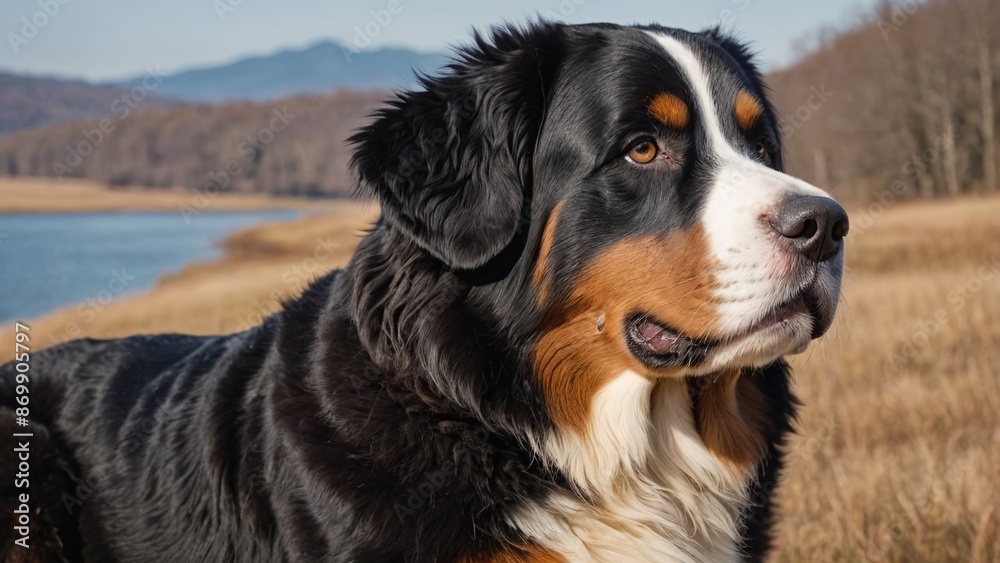 Graceful Bernese Mountain Dog in Monochrome Majesty Graceful Bernese Mountain Dog in Monochrome Majesty
