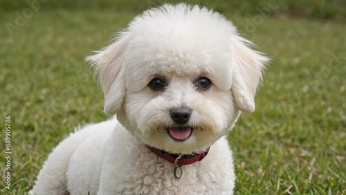 Fluffy White Bichon Frise Dog Charming Pet Portrait in Soft Pastel Tones