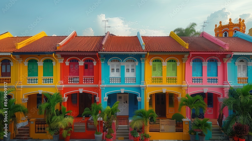 Fototapeta premium Colorful Row of Houses in a Tropical City