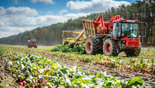 At the moment, two tractors are occupied plowing a field where radishes have been planted photo