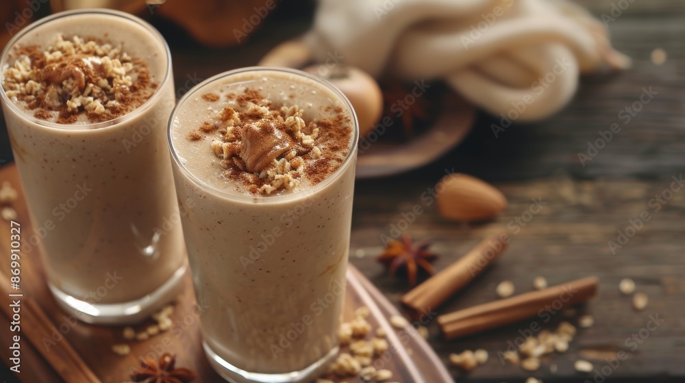 A creamy buckwheat and apple smoothie with cinnamon and almond butter. A creamy buckwheat and apple smoothie with cinnamon and almond butter.