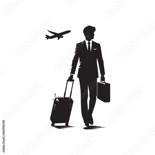 Traveler with Travel Suitcase icon vector. Traveler with Travel Suitcase silhouette isolated white background. Vector Illustration