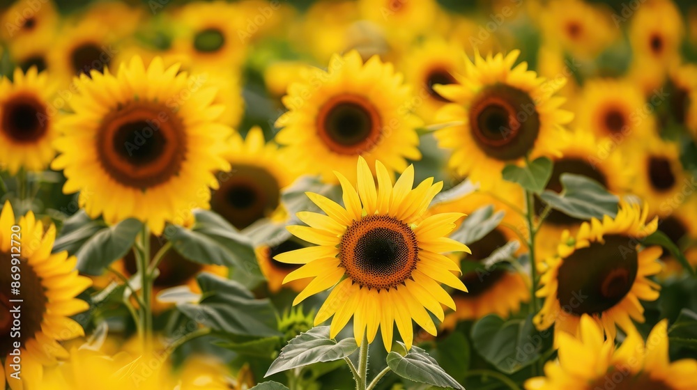 A field of sunflowers in full bloom, capturing the essence of happiness and positivity A field of sunflowers in full bloom, capturing the essence of happiness and positivity