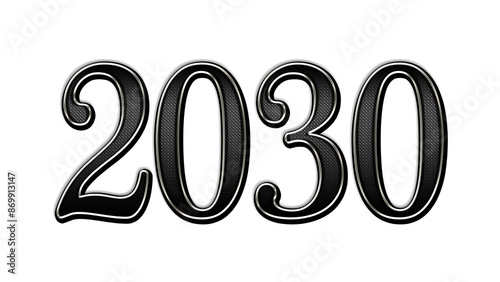 black metal 3d design of number 2030 on white background.