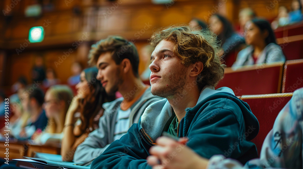 Image of a large group of students attending a lecture.. Image of a large group of students attending a lecture..