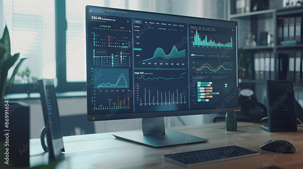 Financial planning dashboard on computer screen with graphs and charts Financial planning dashboard on computer screen with graphs and charts