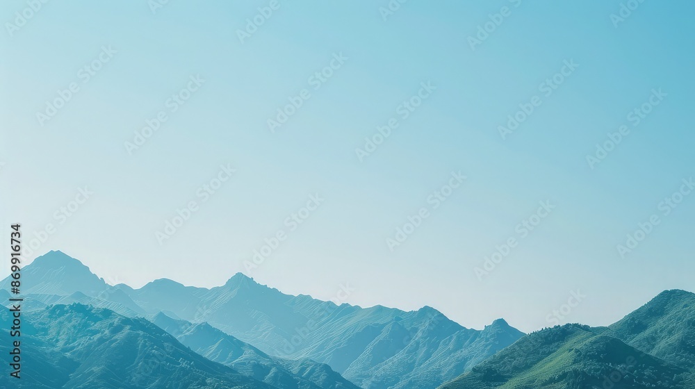 A serene mountain landscape with a clear sky, evoking a sense of peace and happiness A serene mountain landscape with a clear sky, evoking a sense of peace and happiness