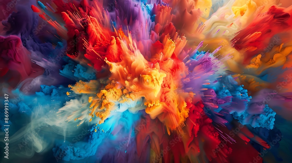 Fototapeta premium The canvas comes alive with a burst of color, as liquid joy explodes into a kaleidoscope of vibrant hues, inviting the imagination to embark on a journey of creativity.