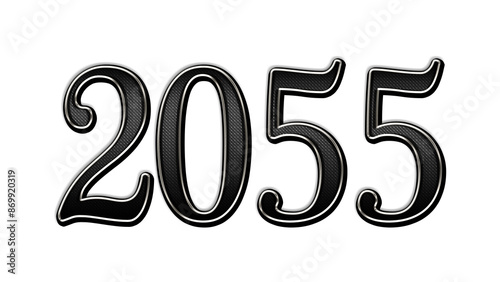 Photos black metal 3d design of number 2055 on white background.