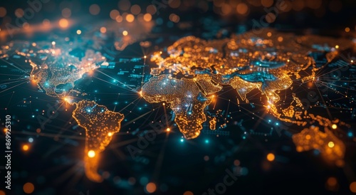 Global Network of Connected Cities Illuminated at Night