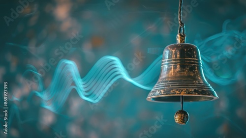 Antique bell with sound waves and bokeh background