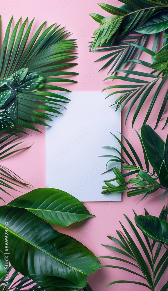Tropical palm leaves on a pink background, vibrant green foliage and botanical nature art Tropical palm leaves on a pink background, vibrant green foliage and botanical nature art