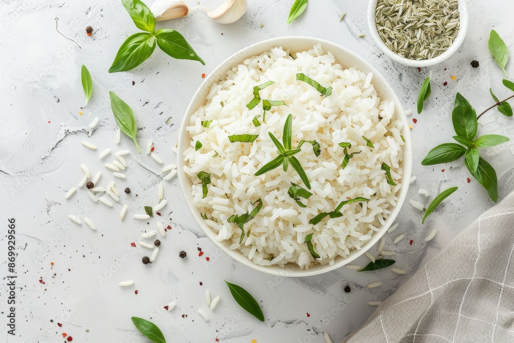 boiled rice with herbs Generative AI boiled rice with herbs Generative AI