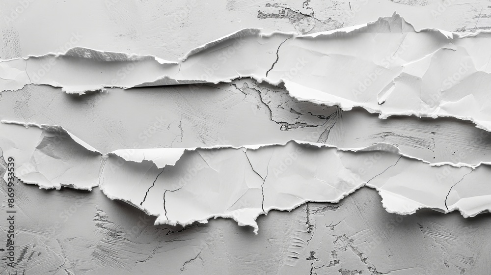 Several torn paper pieces arranged on a grey background Several torn paper pieces arranged on a grey background