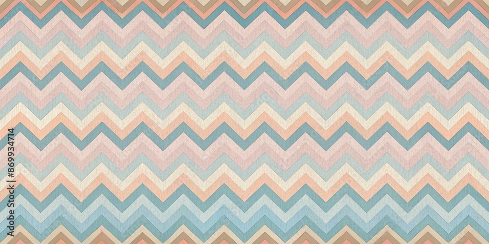 Generative ai. chevron pattern, pastel colors, zigzag design, soft hues, geometric shapes, vintage aesthetic, seamless background, fabric texture
