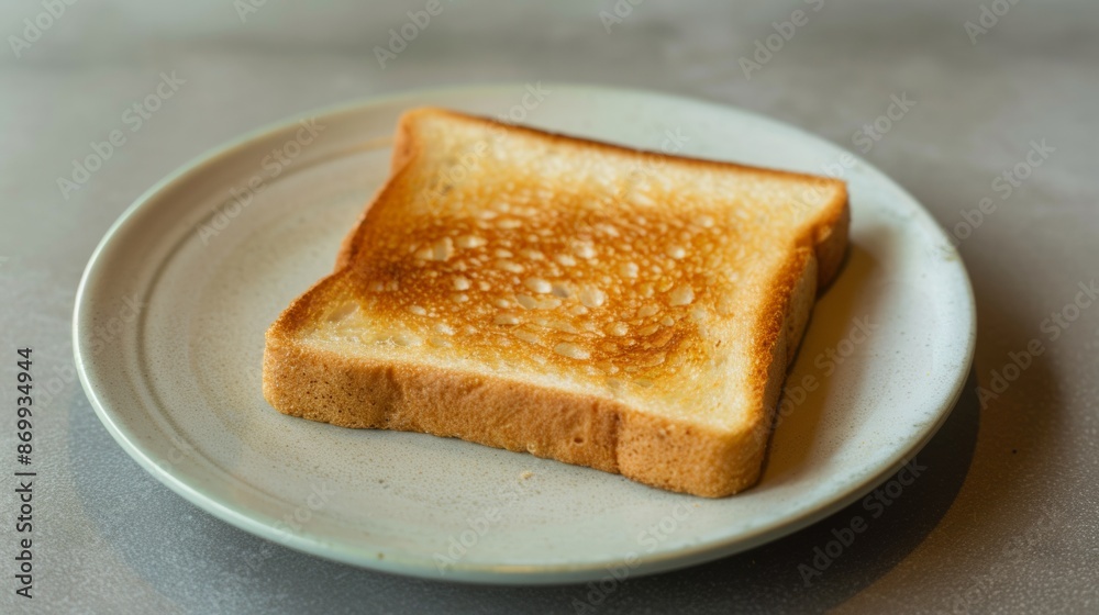 Single Slice of Golden Brown Toast on a White Plate Single Slice of Golden Brown Toast on a White Plate