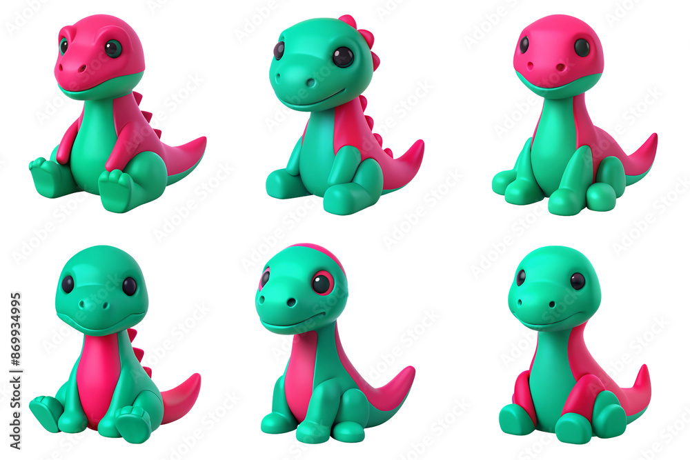 Obraz premium Kawaii 3D cartoon dinosaur sitting isolated on transparent background PNG file