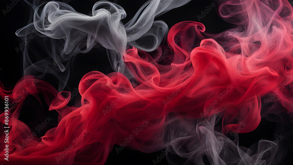 Fototapeta premium A red and white smoke trail with a black background