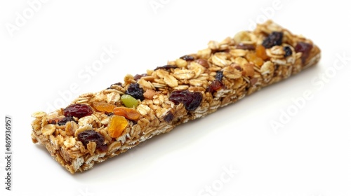 Single Fruit And Nut Granola Bar On White Background