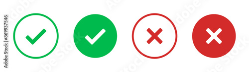 check mark icon button set. check box icon with right and wrong buttons and yes or no checkmark icons in green tick box and red cross. vector illustration