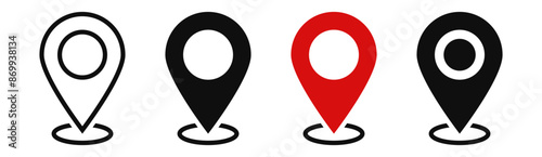 location map pointer icon, place pin marker sign - red gps map pointers in flat style, destination symbols. location pin line icon, Navigation sign