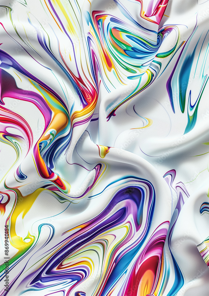 Fototapeta premium Abstract pattern with bright and rich colors. Swirls of many accent colors intertwine against a white background, creating an effect of movement and fluidity. High quality illustration