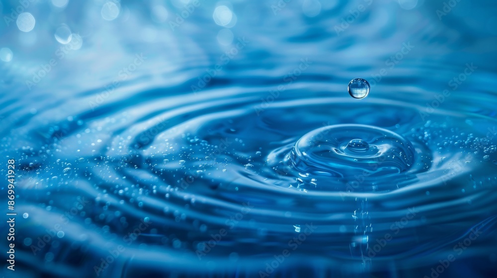 Water Droplet Creating Ripples in Blue Water Water Droplet Creating Ripples in Blue Water