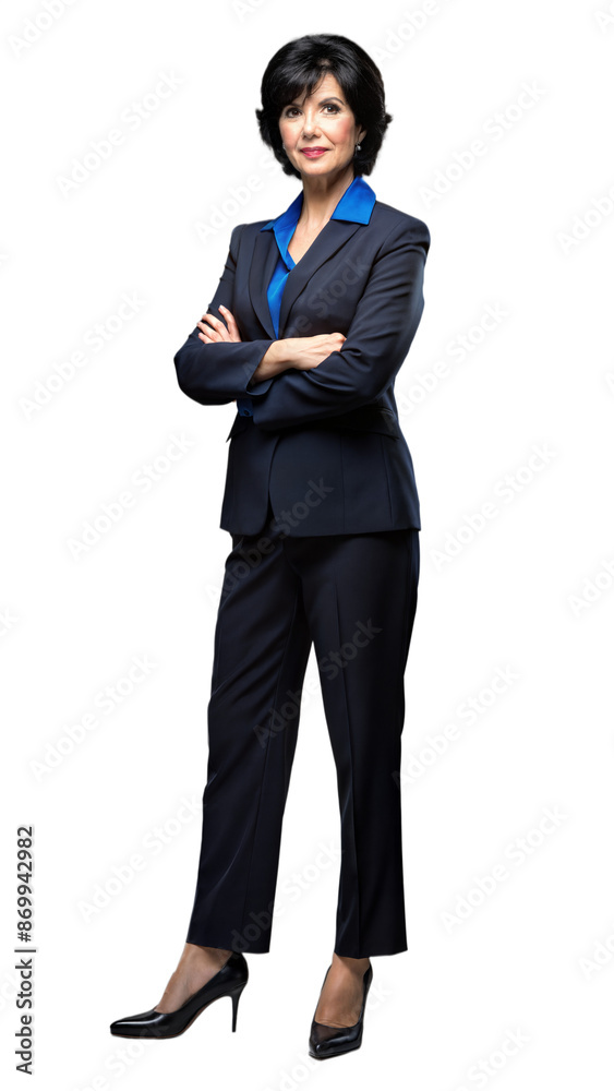Confident middle-aged businesswoman in formal attire with arms crossed on transparent background Confident middle-aged businesswoman in formal attire with arms crossed on transparent background