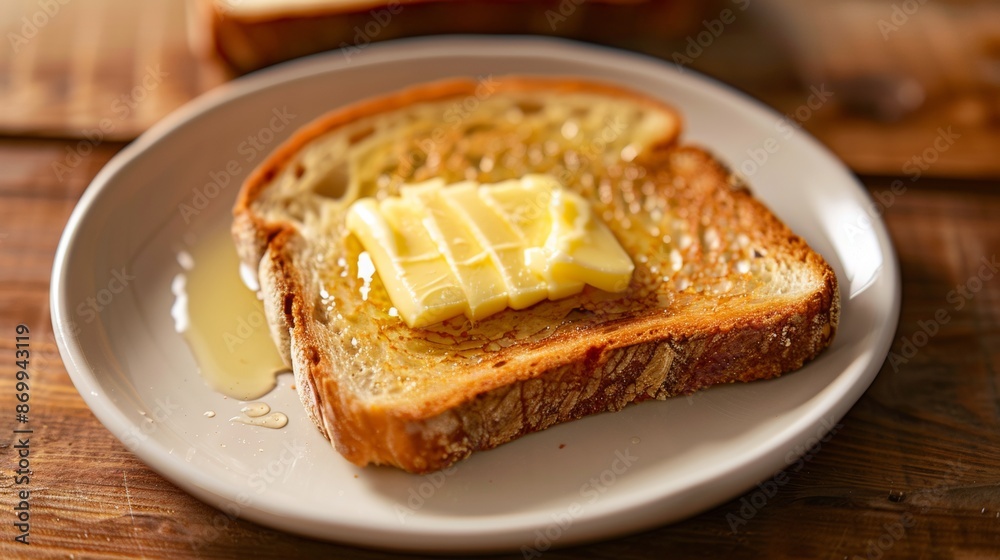Buttered Toast With Honey on White Plate Buttered Toast With Honey on White Plate