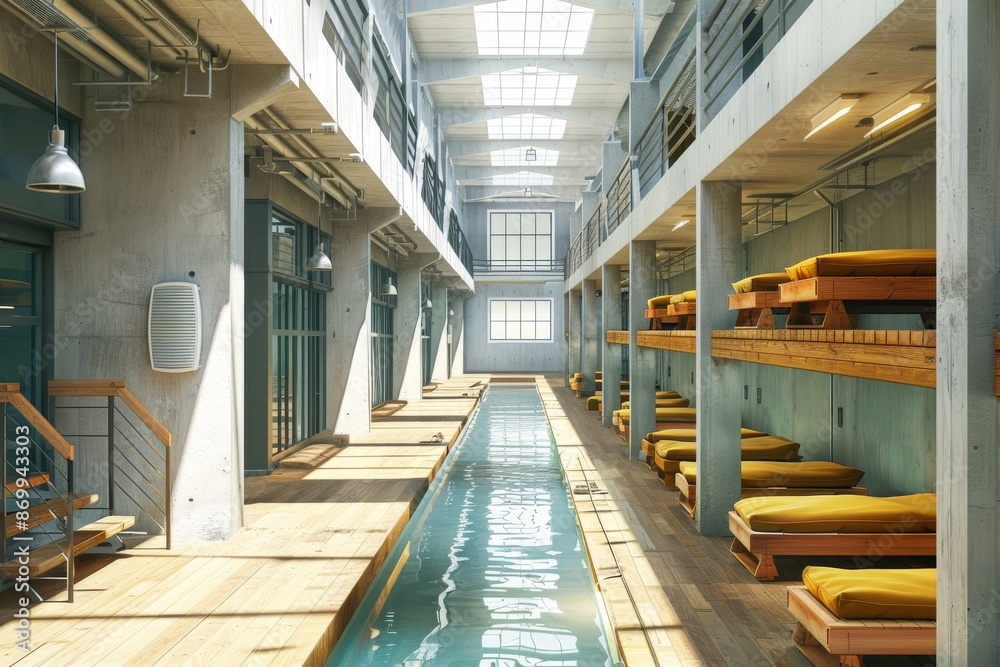Modern Indoor Pool with Sunlit Glass Ceiling
