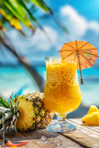 exotic fruit cocktails on the beach Generative AI