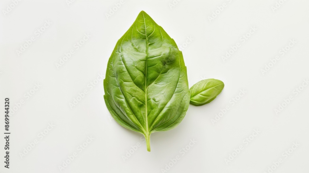 Obraz premium Fresh Green Basil Leaf on White Background