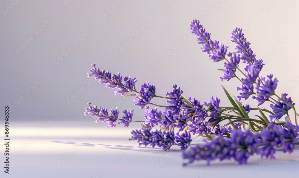 Lavender Sprigs on White Background, Side View Lavender Sprigs on White Background, Side View