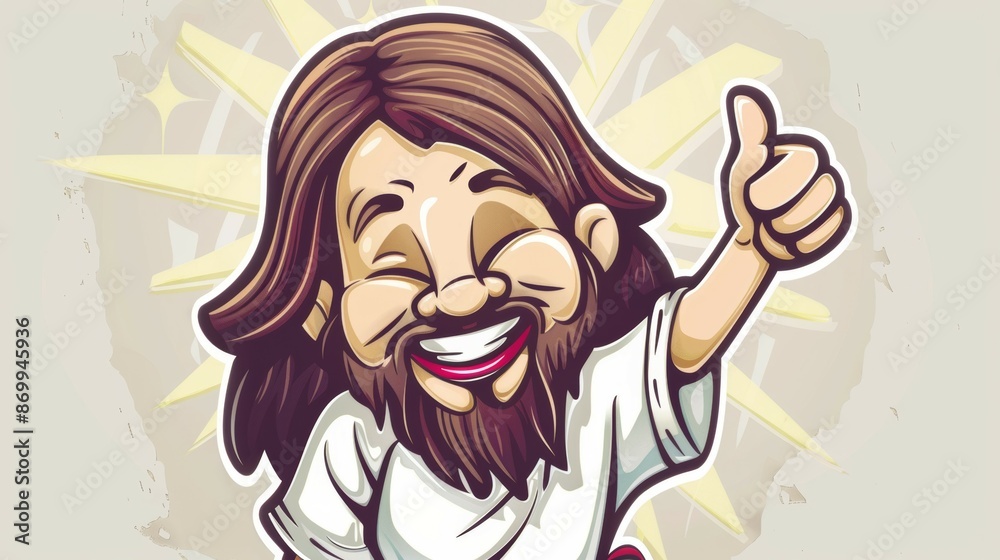 A cartoon of a man with a beard and a white shirt giving a thumbs up, Jesus Christ A cartoon of a man with a beard and a white shirt giving a thumbs up, Jesus Christ