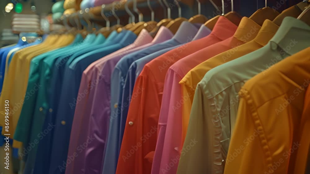 colorful shirts are hung from racks in a store, in the style of pastel softness,generative ai colorful shirts are hung from racks in a store, in the style of pastel softness,generative ai