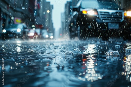 rain in the city rainy weather wet city streets Generative AI © ShPRoman