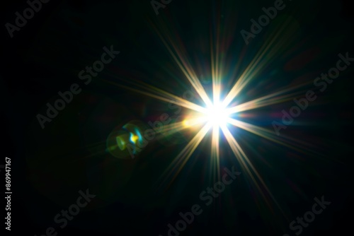 Lens flare effects for overlay designs. Abstract sun burst, digital flare, light lens decoration flash. Blank background