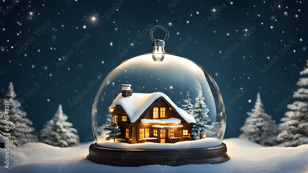 A glass house with a snow globe inside A glass house with a snow globe inside